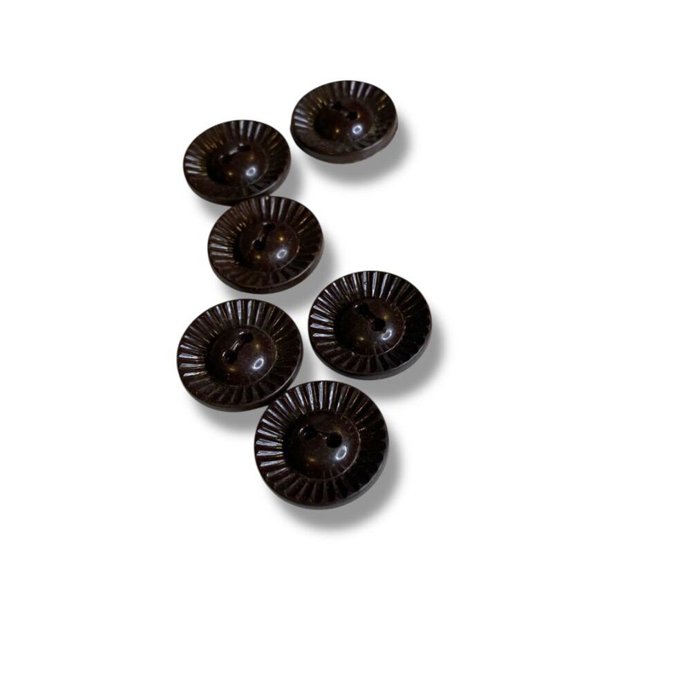 Set of 6 Midcentury Black Plastic Buttons  Sunburst Craft Sew .9" Diameter